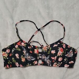 Floral Moth Print Bikini Top